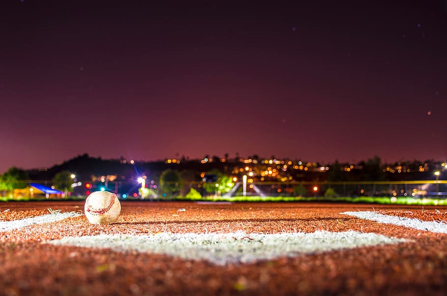 baseball, field, scenery, lights, boca, white, red, low angle, HD wallpaper