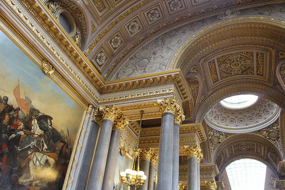 Versailles Details, gray post beige ceiling, architecture, art, HD wallpaper