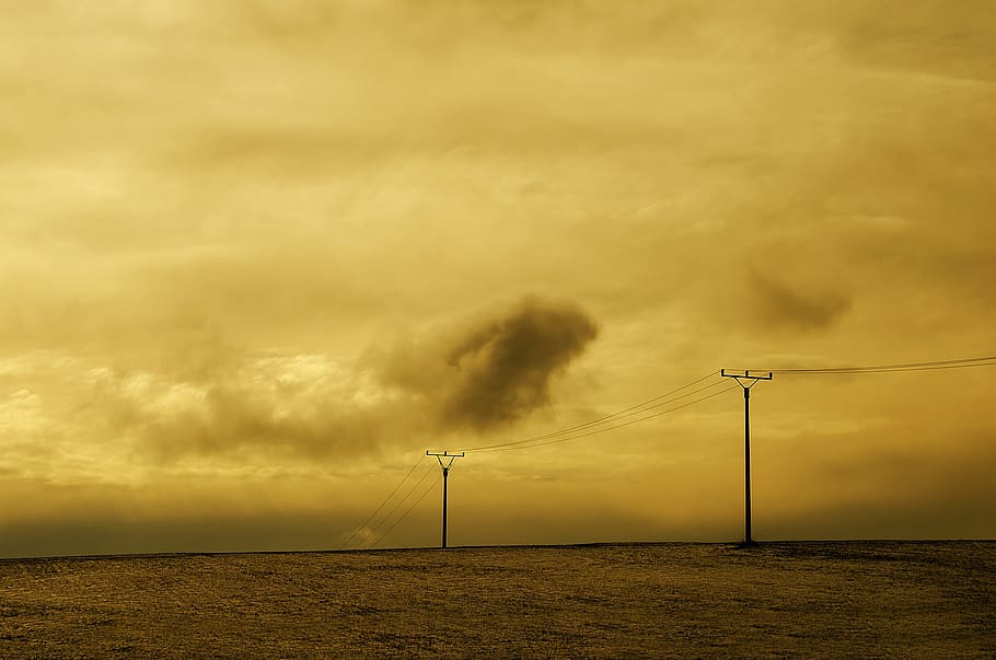 winter, seasons, snow, columns, electricity, landscape, yellow HD wallpaper