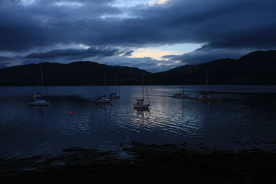 water, reflection, lake, sunset, dawn, scotland, loch, highlands HD wallpaper