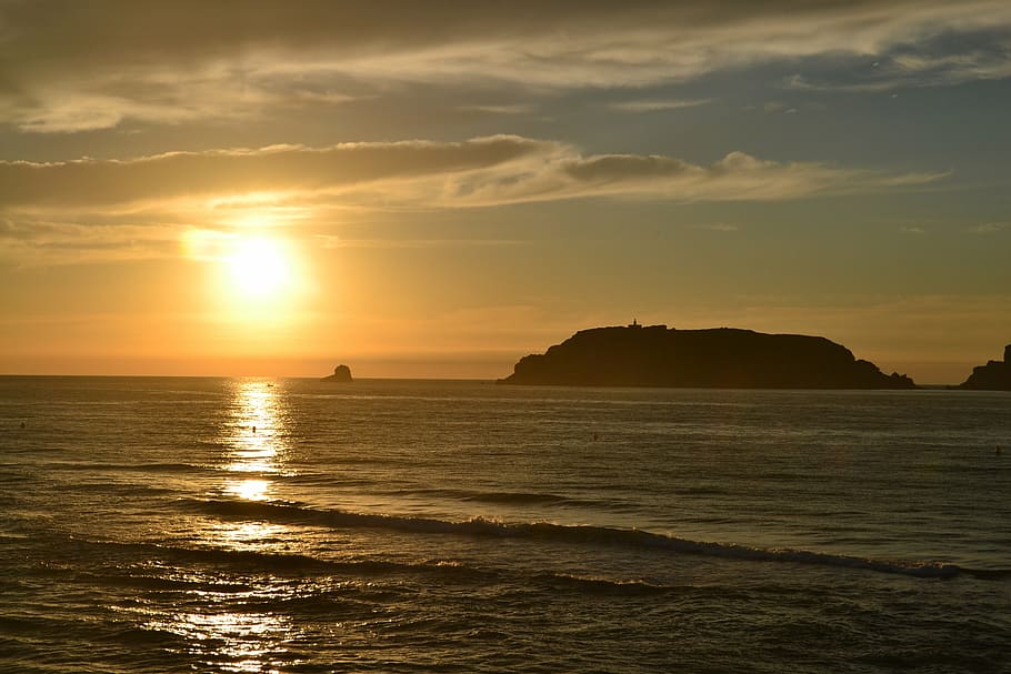 sunset, sky, coast, landscape, water, sea, beauty in nature HD wallpaper