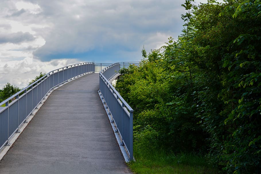 Bridge, Clouds, Bushes, Green, Blue, sky, away, bridge - man made structure HD wallpaper