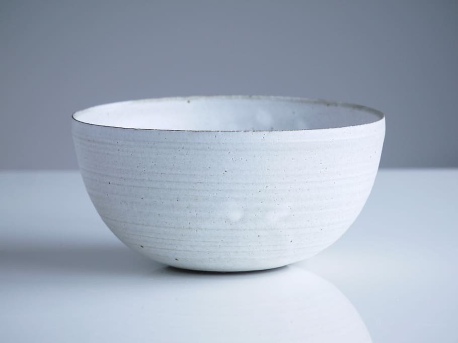 Bowl, white bowl on white panel, pottery, ceramic, grey, close-up HD wallpaper