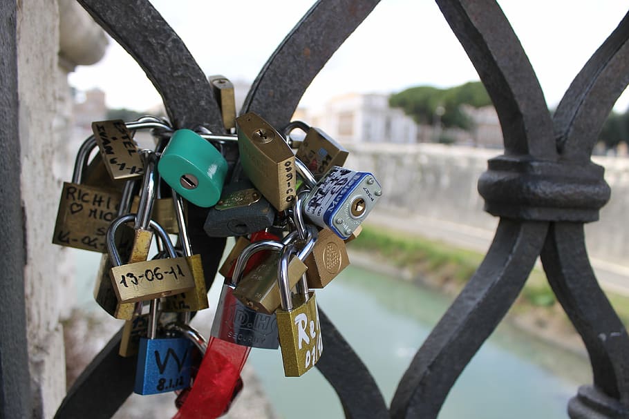 padlock, love, symbol, bridge, romantic, love lock, hanging, HD wallpaper