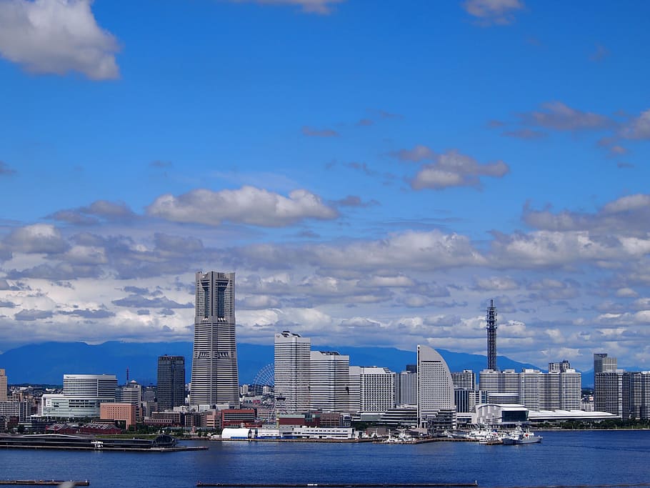 high-rise buildings near body of water, Yokohama, Minato Mirai, HD wallpaper