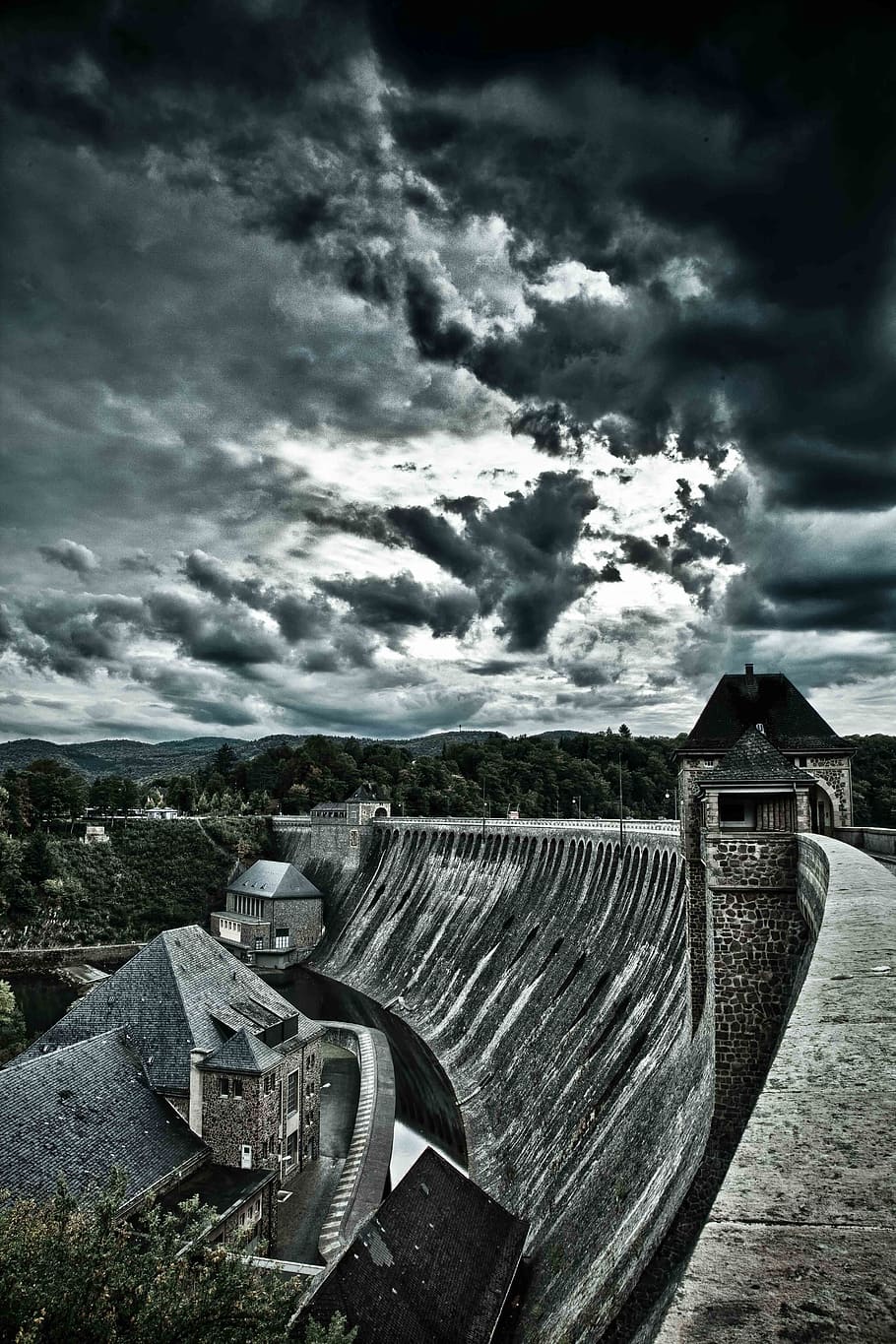 Dam, Stone Wall, Heavy, Clouds, Hdr, sky, heavy clouds, cloud - sky HD wallpaper