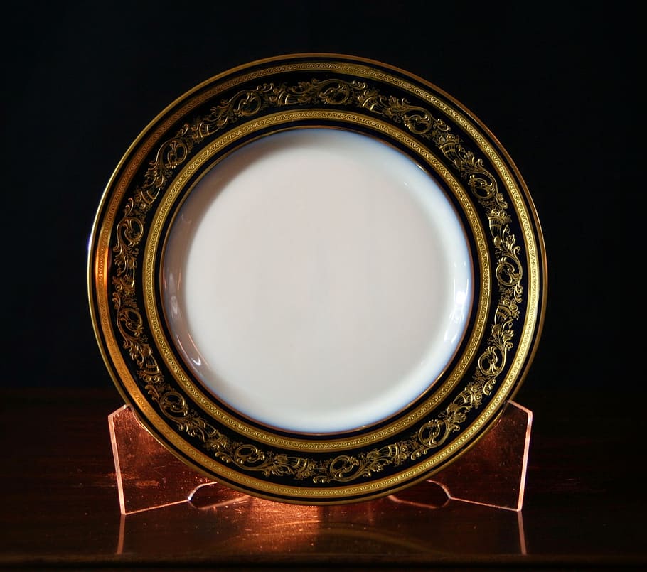 white and brown floral collectible plate, saucer, dish, porelain HD wallpaper