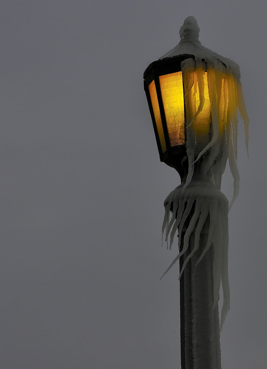 lamp, lantern, evening, ice, no people, copy space, lighting equipment HD wallpaper