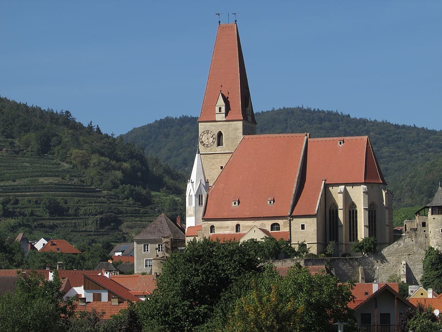 church, danube valley, wachau, river landscape, austria, architecture, HD wallpaper