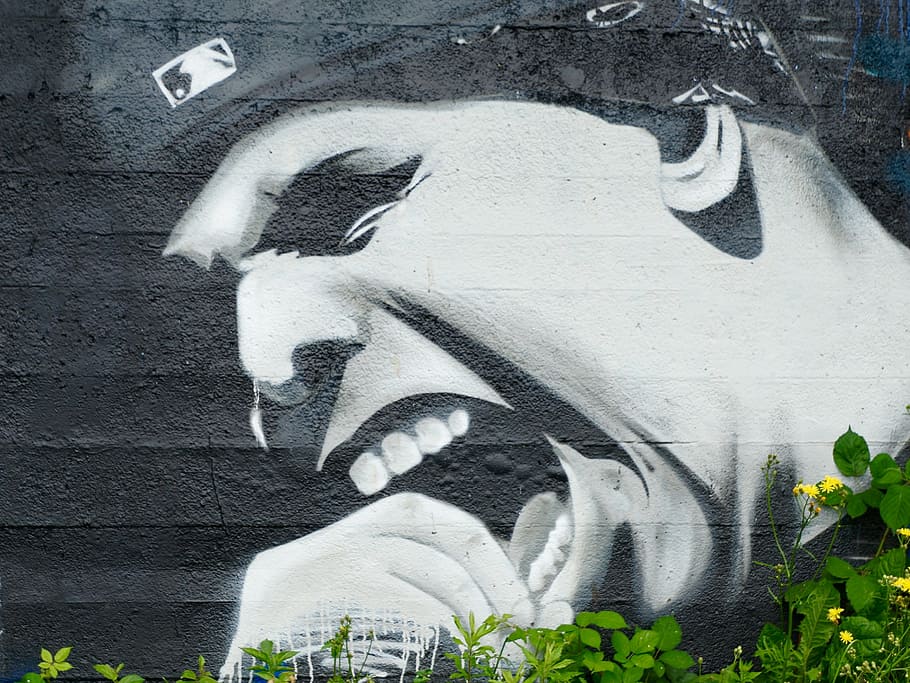 graffiti, wall, face, cry, emotion, art, architecture, art and craft HD wallpaper