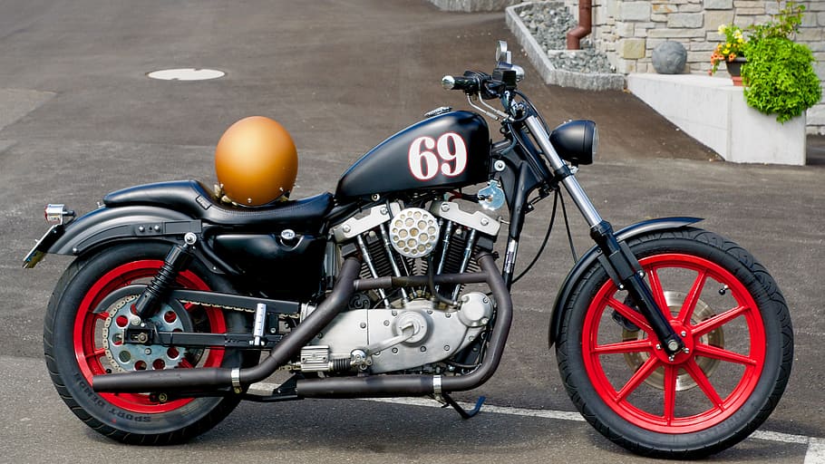 black cruiser motorcycle, eigenbau, conversion, two cylinders HD wallpaper