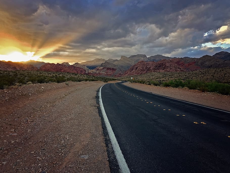 road, desert, las vegas, red rock, red rock canyon, mountains, HD wallpaper