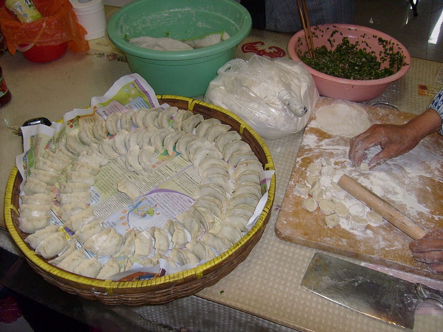 dumpling, chinese, preparing, dough, flour, food, food and drink HD wallpaper