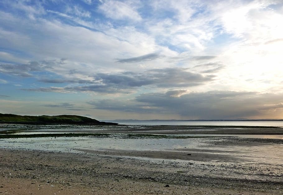 shoreline, coast, beach, sunset, evening, low tide, fife, scotland, HD wallpaper