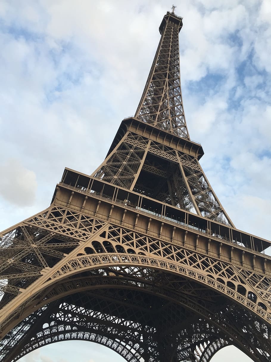 low angle photography of Eiffel Tower, Paris, from below, sky HD wallpaper