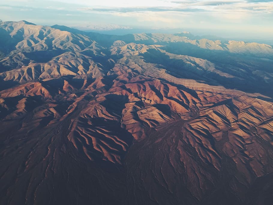 aerial photography of brown and green mountain range, mountain landscape aerial photo HD wallpaper