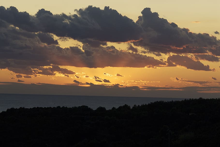 Sunset, Clouds, Sea, Horizon, Nature, sky, dusk, scenics, landscape HD wallpaper