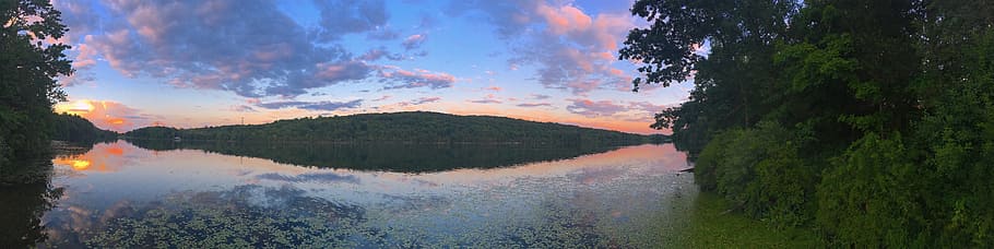 lake, sunset, reflection, water, nature, landscape, sky, summer HD wallpaper