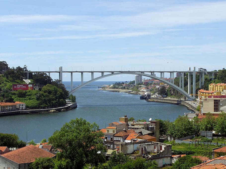 grey bridge, porto, portugal, tejo, old town, tourism, view, estuary