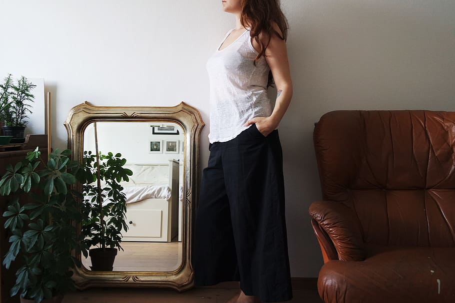 women's white tank top, architecture, interior, house, design HD wallpaper