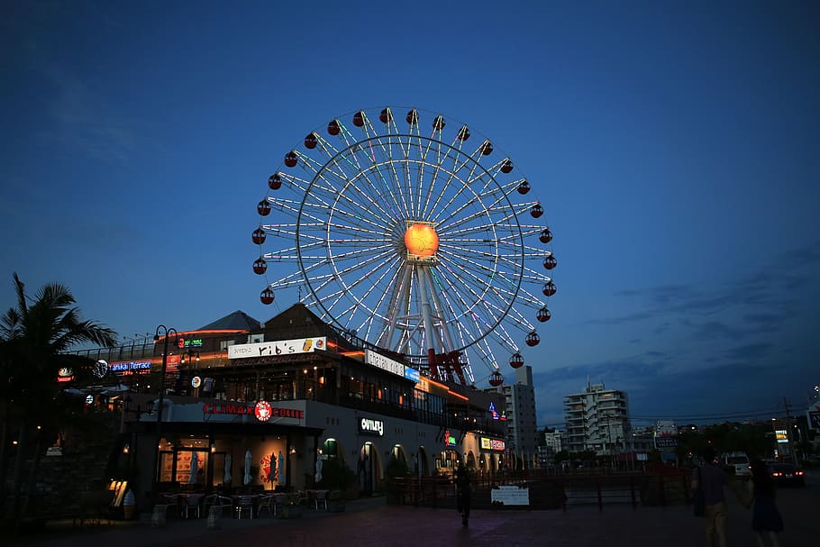 HD wallpaper: japan, travel, the ferris wheel, okinawa, at dusk ...