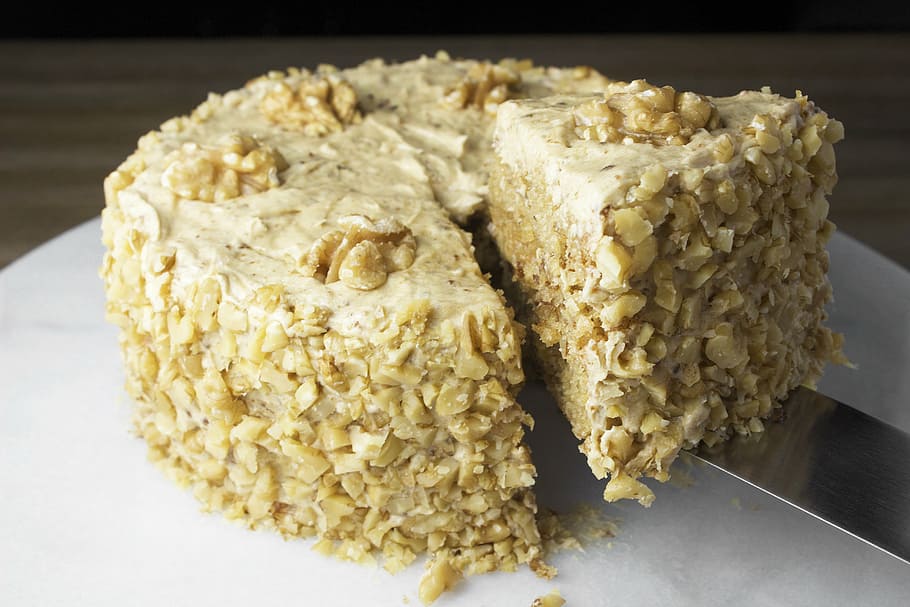 cake, maple, walnut, sweet, dessert, homemade, slice, baking HD wallpaper