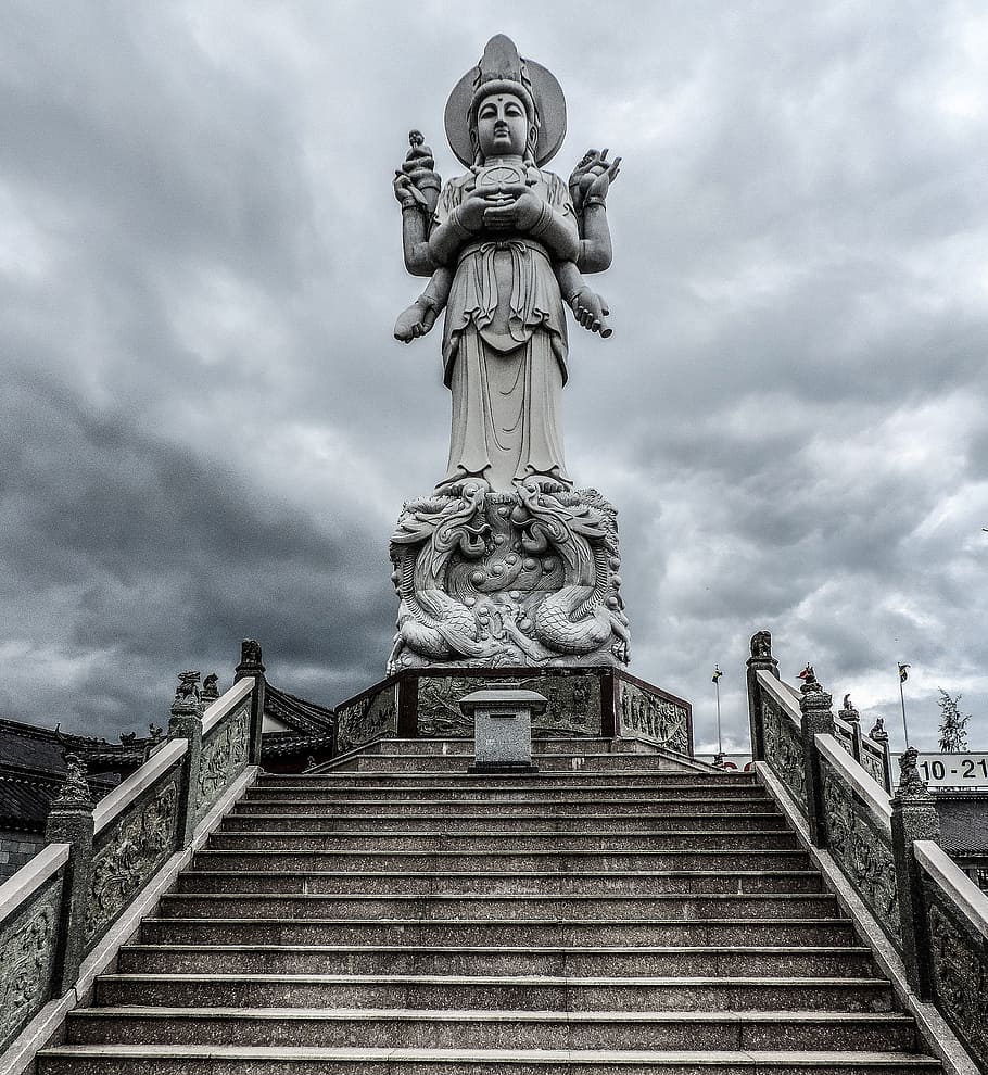 white concrete Hindu deity statue during daytime, sculpture HD wallpaper