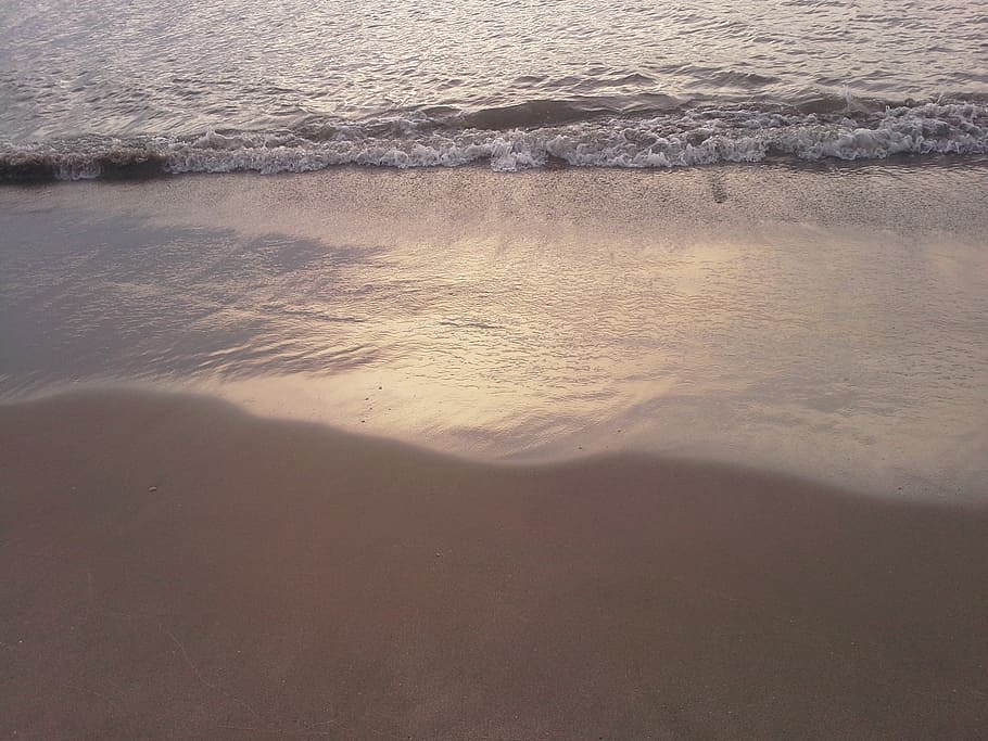 beach, shore, sunset, water, sea, land, beauty in nature, sand HD wallpaper
