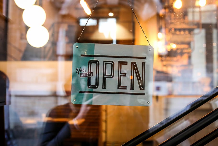 Yes, We're Open sigange, Open signage hanging on the store, lettering HD wallpaper