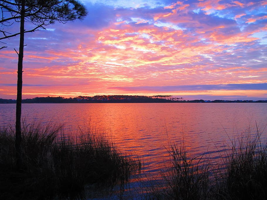 grayton state park, florida, seaside, beach, sunset, sky, water, HD wallpaper