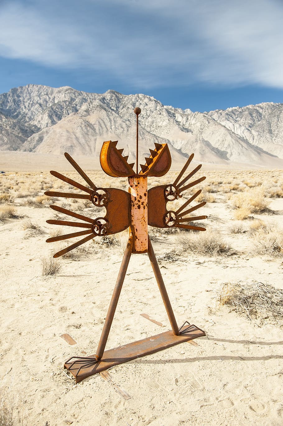 sculpture, desert, statue, artwork, land, nature, sky, landscape HD wallpaper