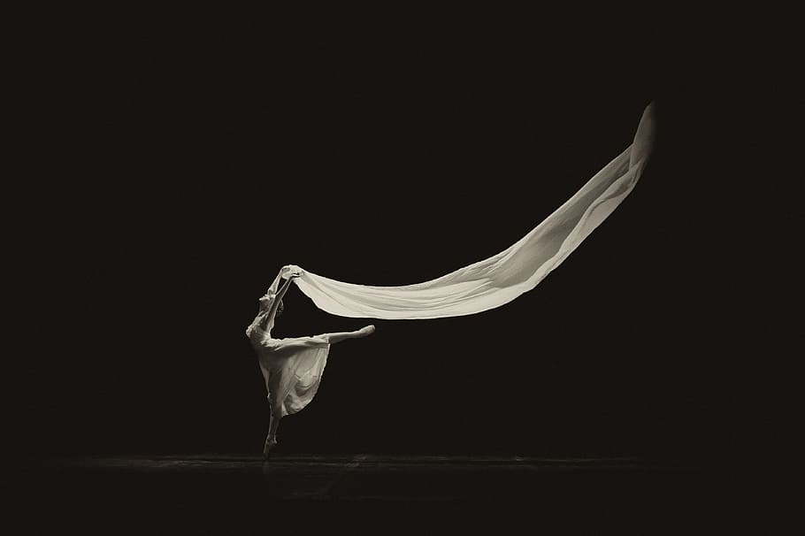 ballerina holding white textile, ballet, girl, dance, beauty