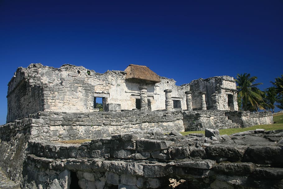 gray concrete building during daytime, Tulum, Ruins, Maya, Mexico HD wallpaper
