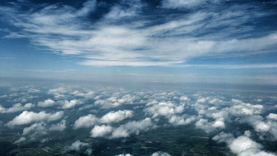 photography of clouds and land, sky, air, aircraft, cloud - sky HD wallpaper