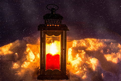 candle lantern with clouds background, light, mood, candlelight HD wallpaper