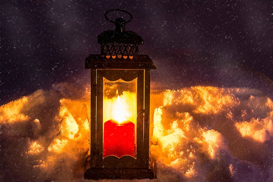 candle lantern with clouds background, light, mood, candlelight HD wallpaper