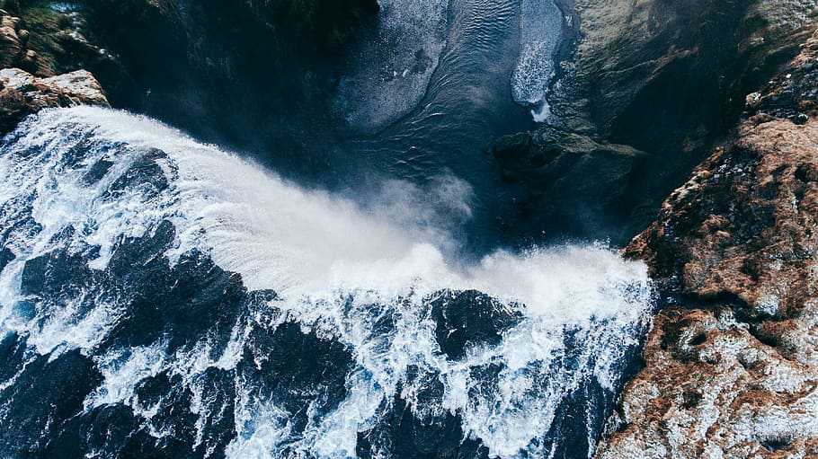 cascading waterfalls, waves, ocean, sea, river, lake, mountain HD wallpaper