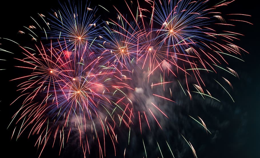 photo of fireworks display, dark, night, light, party, celebration HD wallpaper