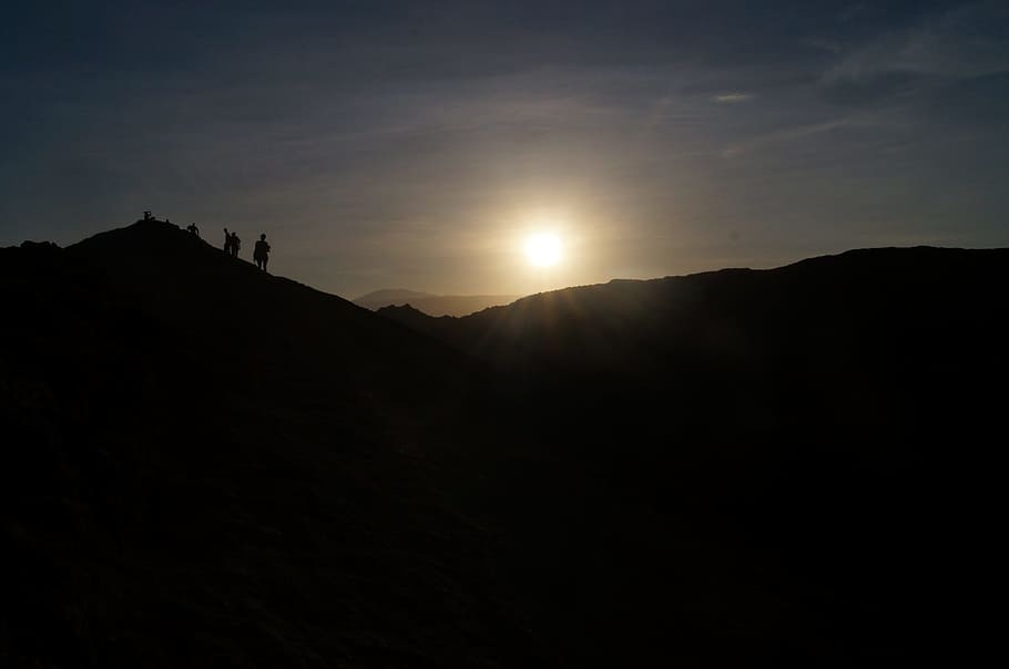 Silhouettes, Sunset, Desert, nature, no people, sky, mountain HD wallpaper