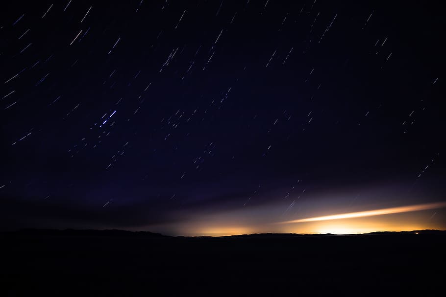 milky way, starry night, silhouette, photography, sunset, over the horizon HD wallpaper