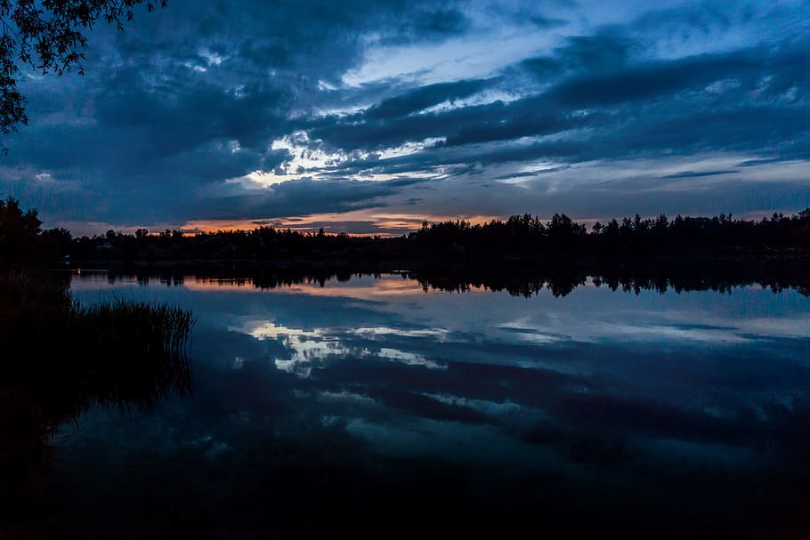 lake, sunset, clouds, evening, west, landscape, water, cloud - sky HD wallpaper