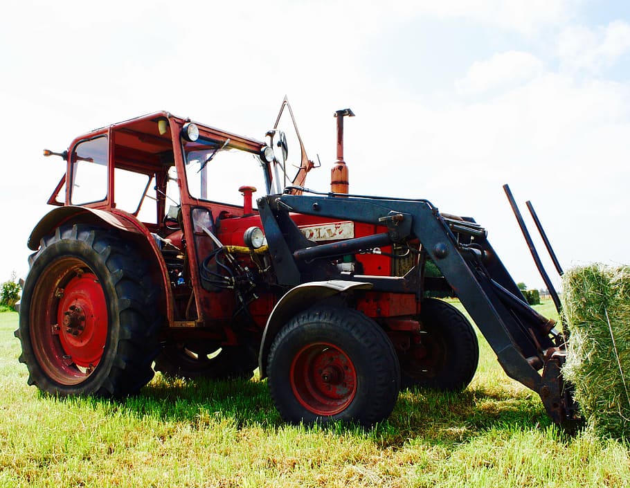 tractor, red, summer, harvest, machine, lantbru, field, land HD wallpaper