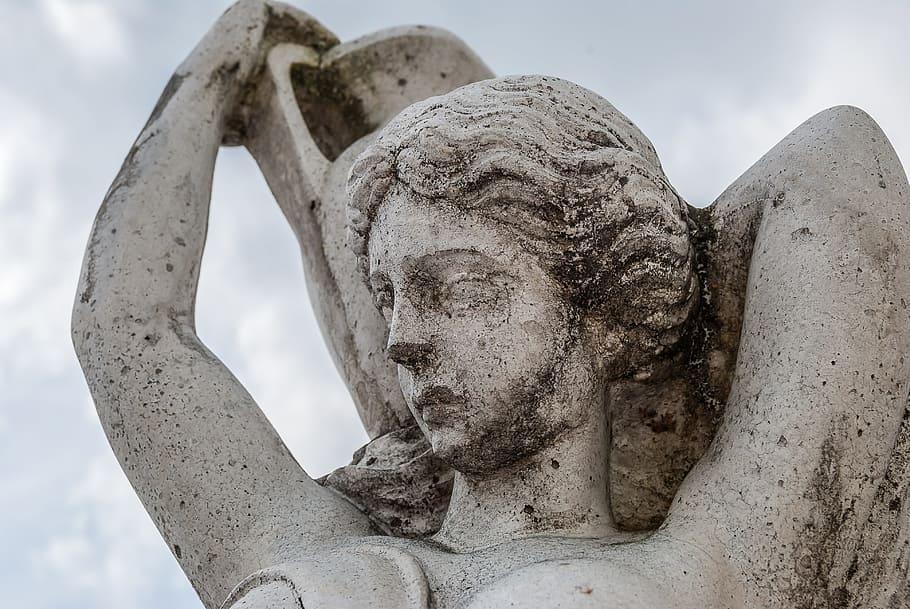 Statue, Greek, Greece, Spring, Sky, Blue, clouds, face, hell HD wallpaper
