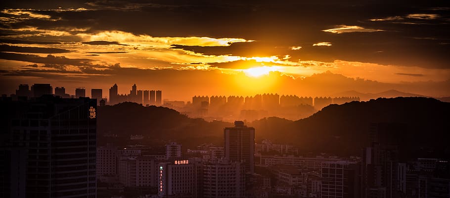 city, sunset, canton, architecture, building exterior, built structure HD wallpaper