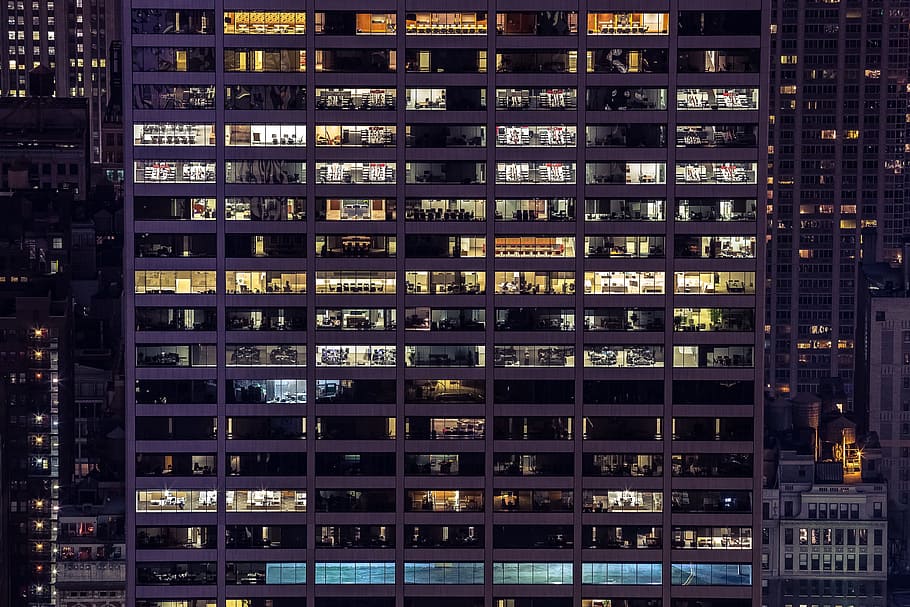 editing video screengrab, gray high-rise building, window, office, HD wallpaper