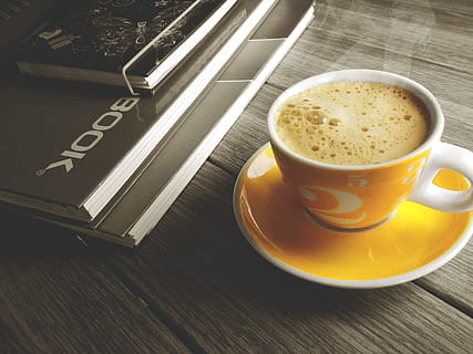 caffeine, coffee, cup, mug, beverage, book, break, breakfast HD wallpaper