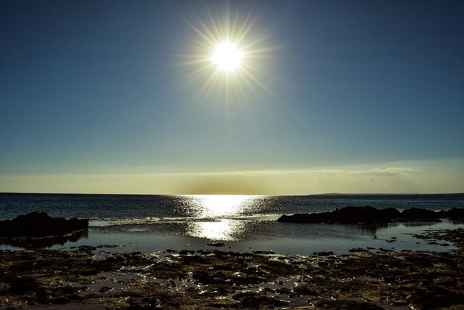 sun, sunset, beach, light path, sunshine, afternoon, landscape HD wallpaper