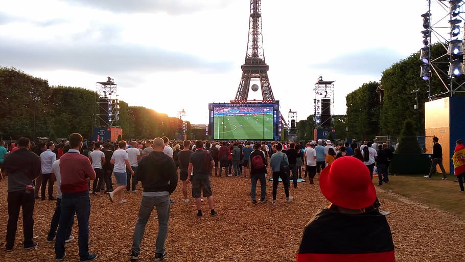 euro 2016, paris, champ de mars, fan zone, people, crowd, group of people
