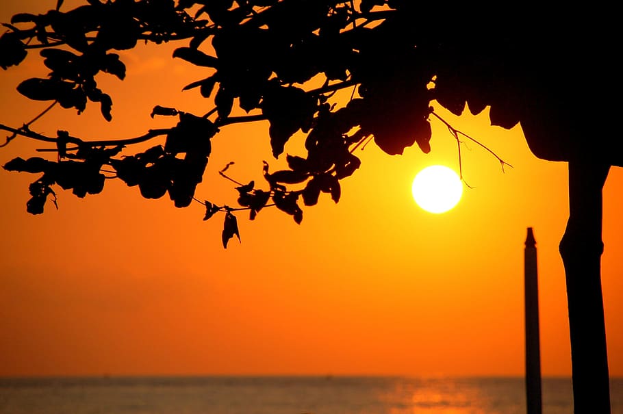 Sunset, Water, Bali, sea, silhouette, orange color, outdoors HD wallpaper