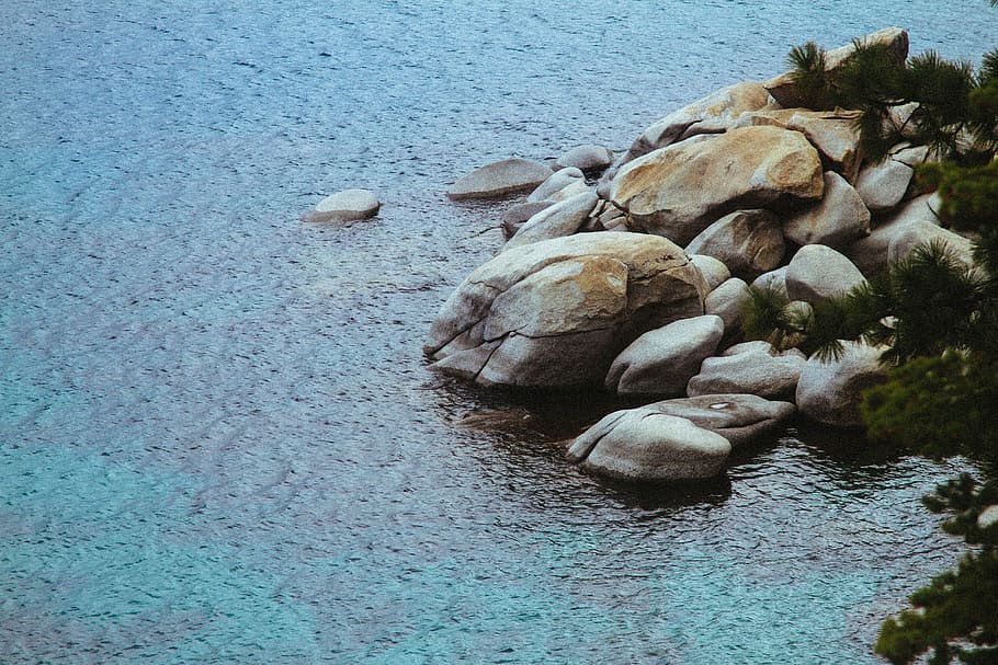 rocks, rounded, stone, sea, boulder, water, coast, shore, ocean HD wallpaper